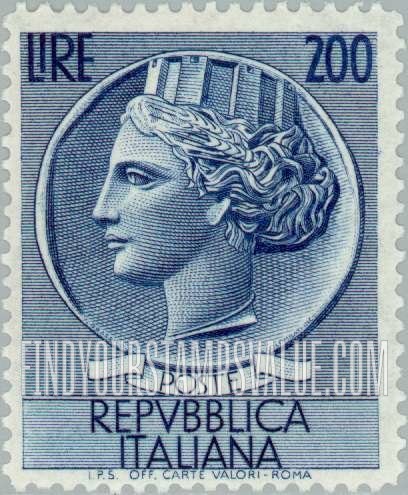 FindYourStampsValue: “Italia” after Syracusean Coin: Italia Type of 1953-54