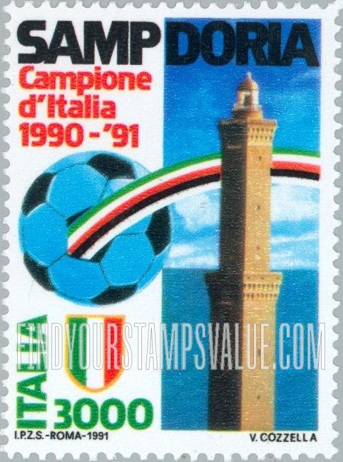FindYourStampsValue: Team Genoa, Italian Soccer Champions, 1990-91