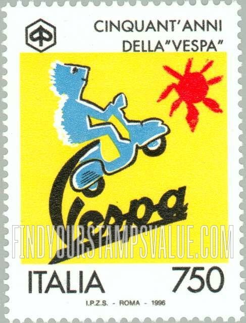 FindYourStampsValue: Production of Vespa Motor Scooters, 50th Anniversary