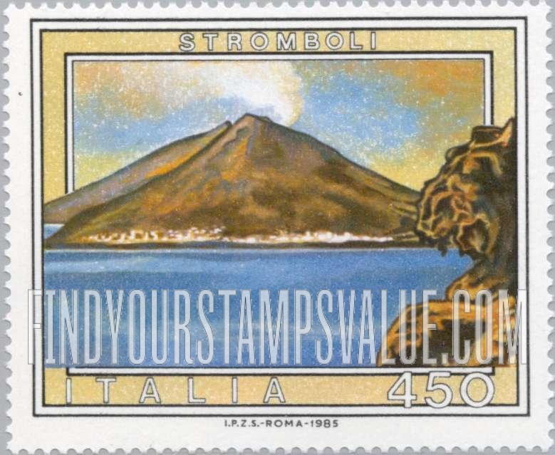 FindYourStampsValue: Tourist Type of 1974: Stromboli Volcano from the sea