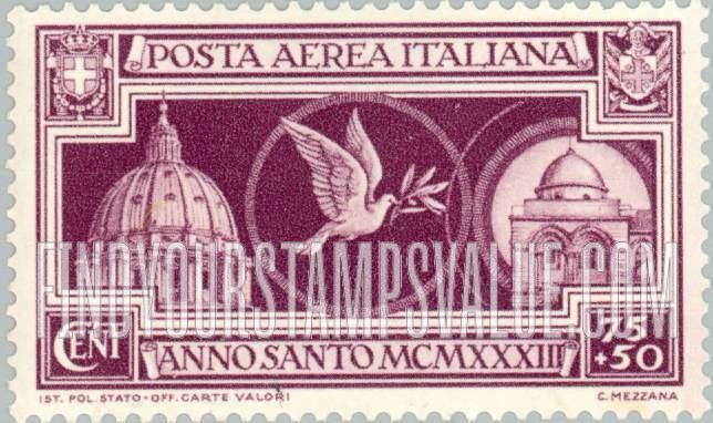 FindYourStampsValue: AIR POST SEMI-POSTAL - Dome of St. Peter’s, dove with olive branch, Church of the Holy Sepulcher
