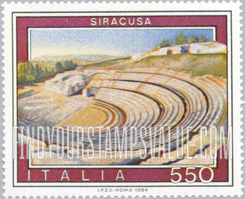 FindYourStampsValue: Tourist Type of 1974: Greek ampitheater, Syracuse