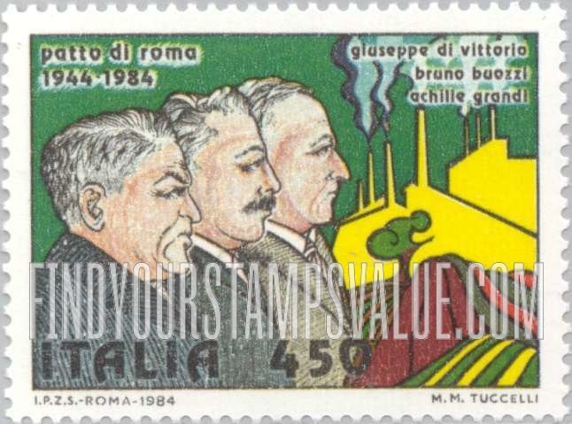 FindYourStampsValue: Rome Pacts, 40th Anniversary: Giuseppe di Vittorio, Bruno Buozzi, Achille Grandi
