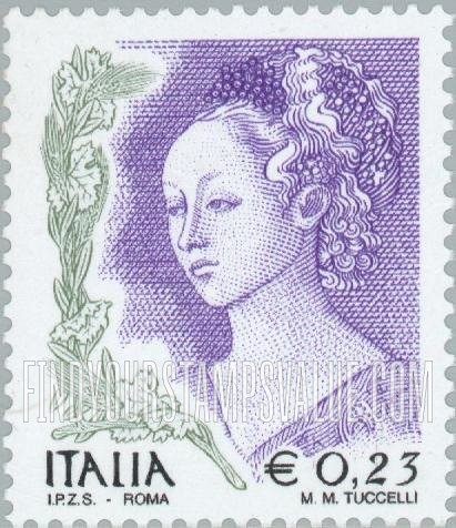 FindYourStampsValue: Women in Art Type of 1998 With Denominations in Euros Only: Detail from “Herod’s Feast,” by Fra Filippo Lippi