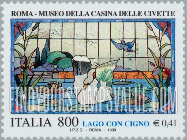 FindYourStampsValue: Museums: Swan on Lake, Casina della Civette, Rome