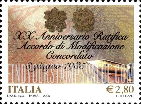 FindYourStampsValue: Ratification of Modifications to Italy-Vatican Concordat, 20th Anniversary: Pen