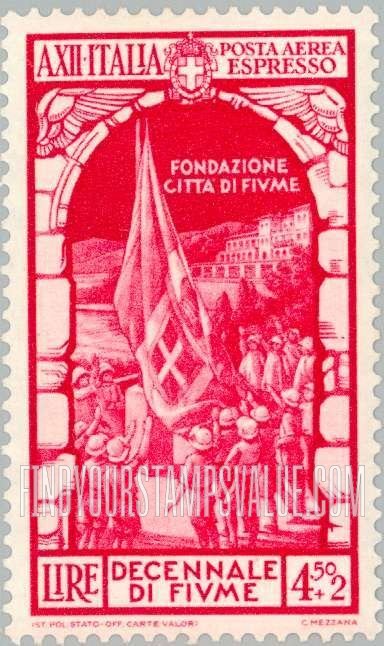FindYourStampsValue: AIR POST SPECIAL DELIVERY - Annexation of Fiume Type: Flag raising before Fascist headquarters