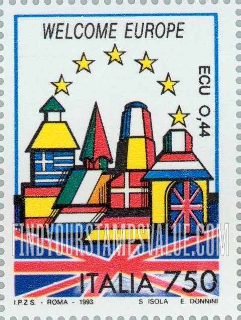 FindYourStampsValue: Buildings on national flags, inscriptions in native language: United Kingdom (Welcome)