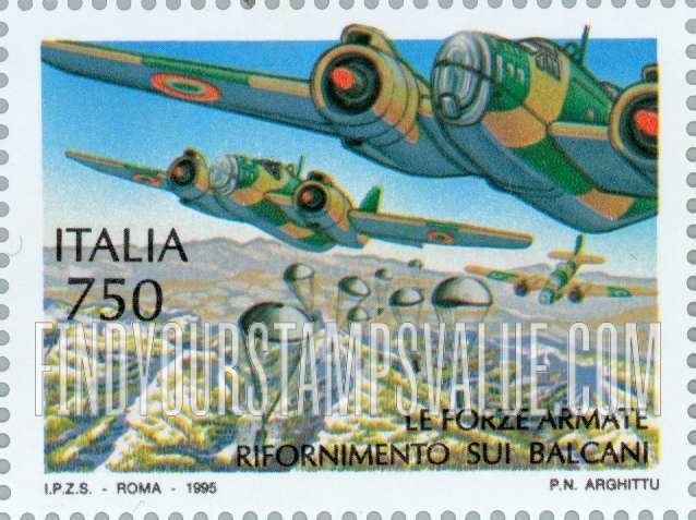 FindYourStampsValue: End of World War II, 50th Anniversary: Air dropping supplies, Balkans