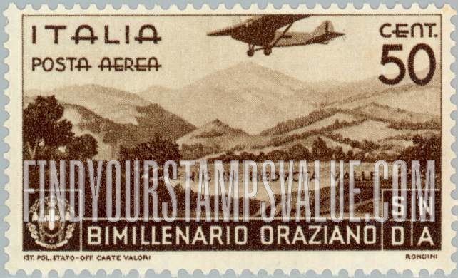 FindYourStampsValue: AIR POST - Quintus Horatius Flaccus Type of Postage: Monoplane over valley