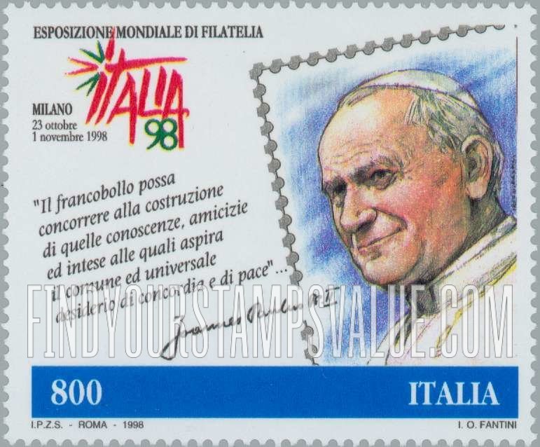 FindYourStampsValue: Italia ’98, International Philatelic Exhibition: Pope John Paul II