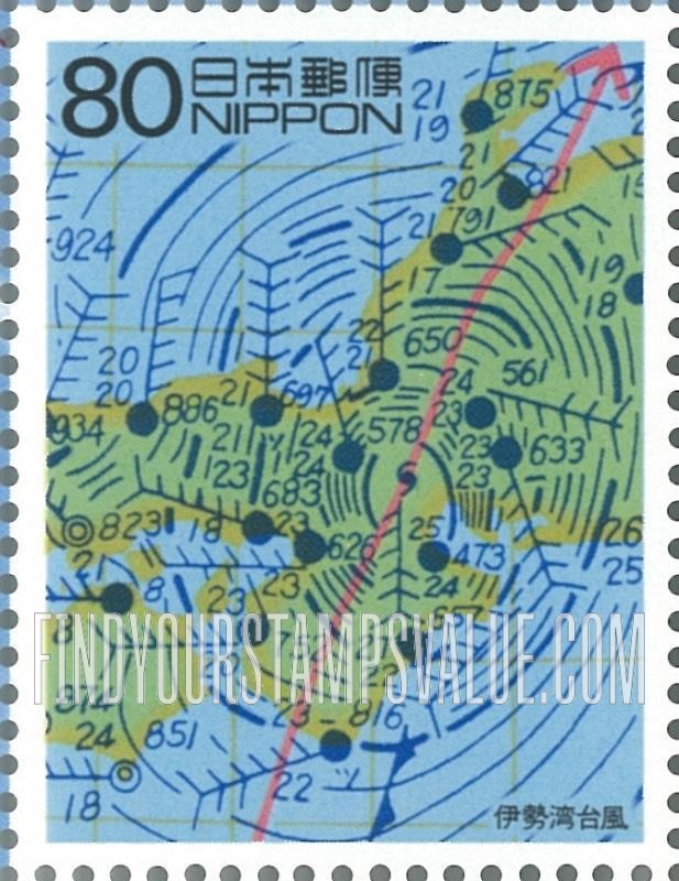 FindYourStampsValue: Weather map of Isewan Typhoon - 伊勢湾台風