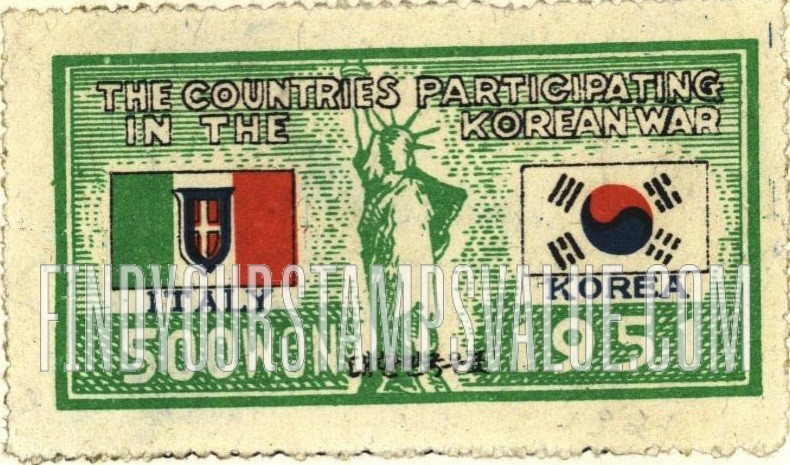 FindYourStampsValue: Flags of Italy and Korea and Statue of Liberty - 이탈리아와 대한민국의 국기와 자유의 여신상