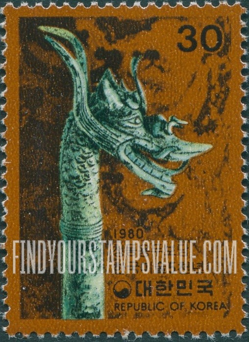 FindYourStampsValue: Dragon Head, Banner Staff - 청동용두보당