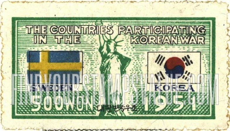 FindYourStampsValue: Flags of Sweden and Korea and Statue of Liberty - 스웨덴과 대한민국의 국기와 자유의 여신상