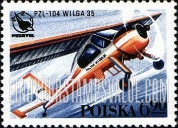 FindYourStampsValue: Polish Sport Planes: PZL-104 Wilga 35, Pezetel emblem