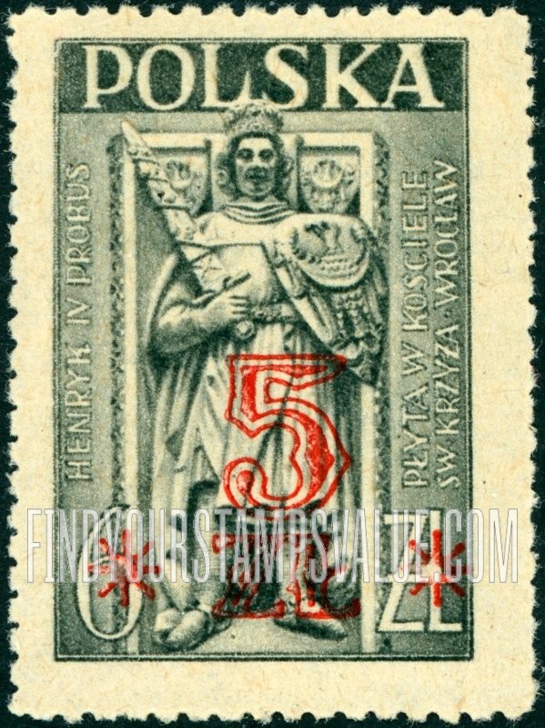 FindYourStampsValue: Duke Henry IV of Silesia, from Tomb at Wroclaw: Surcharged in Red