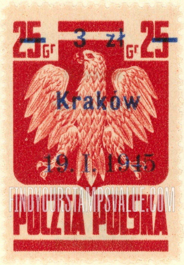 FindYourStampsValue: Polish Eagle: Surcharged in Blue