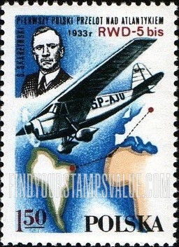 FindYourStampsValue: Polish Sport Planes: RWD-5 bis over South Atlantic, 1933, and S. Skarzynski, vertical