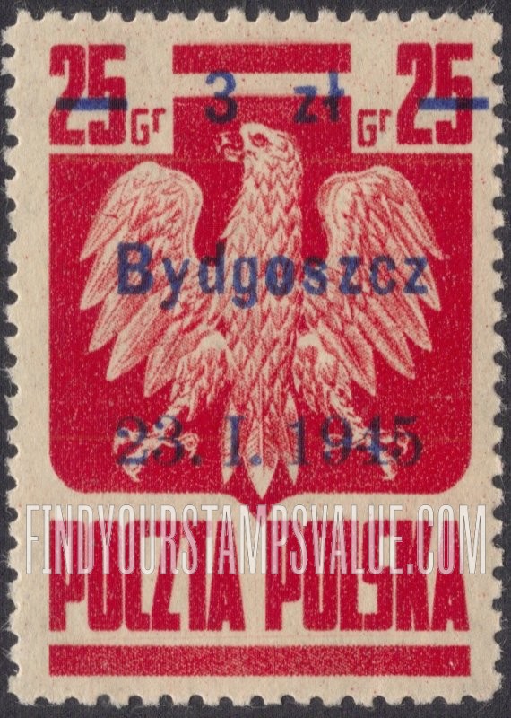 FindYourStampsValue: Polish Eagle: Surcharged in Blue