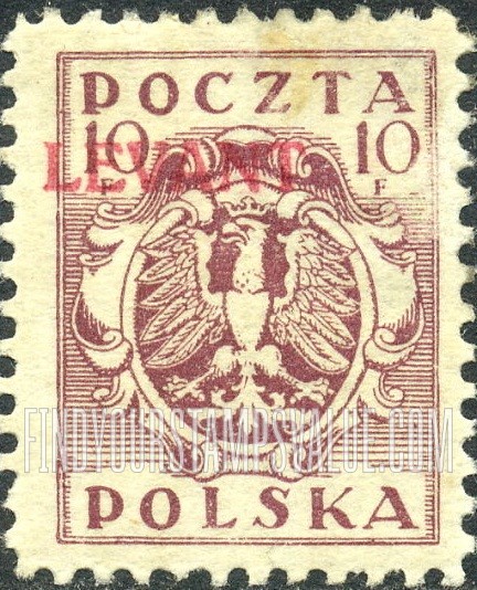 FindYourStampsValue: OFFICES IN THE TURKISH EMPIRE - Eagle and Fasces, Symbolical of United Poland: Stamps of Poland 1919, Overprinted in Carmine
