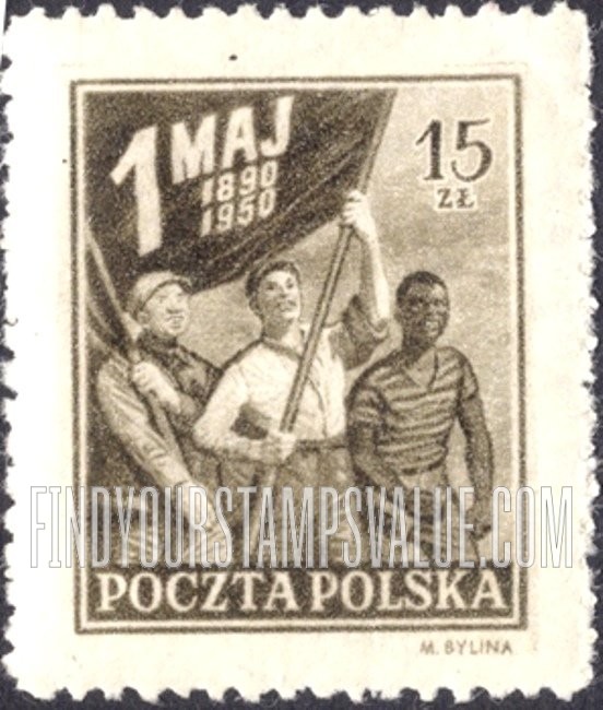 FindYourStampsValue: Workers of Three Races with Flag