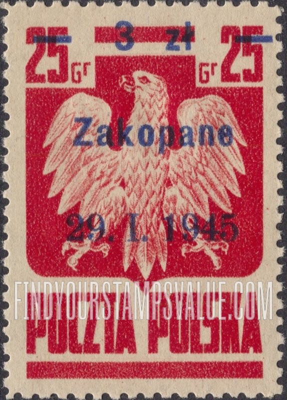 FindYourStampsValue: Polish Eagle: Surcharged in Blue
