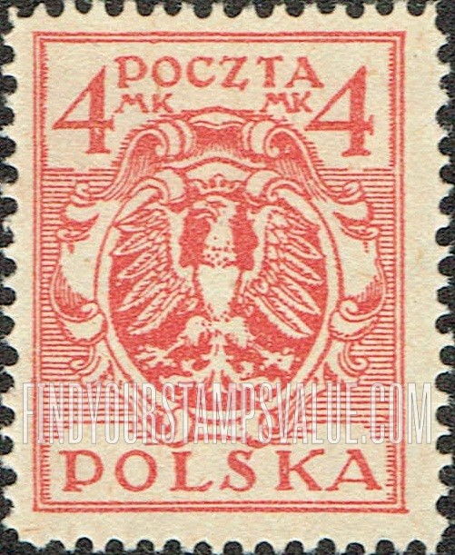 FindYourStampsValue: Eagle and Fasces, Symbolical of United Poland: Type of 1919 Redrawn