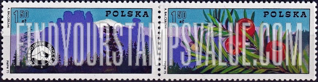 FindYourStampsValue: Mountain Guides’ Badge and Sudetic Mountains Yew branch with berries, and Sudetic Mountains