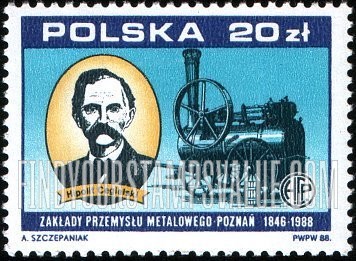 FindYourStampsValue: National Industry Types of 1988: Industrialist Hipolit Cegielski, 1883 steam locomotive