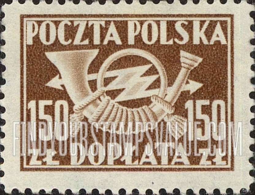 FindYourStampsValue: POSTAGE DUE - Post Horn with Thunderbolts: Type of 1945
