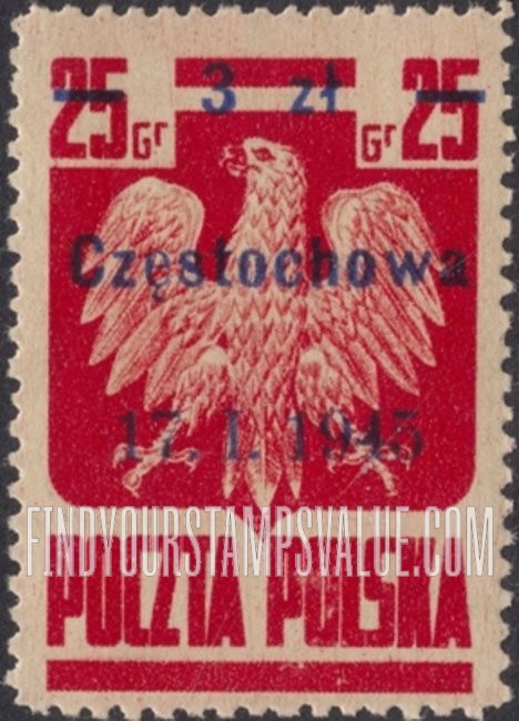 FindYourStampsValue: Polish Eagle: Surcharged in Blue