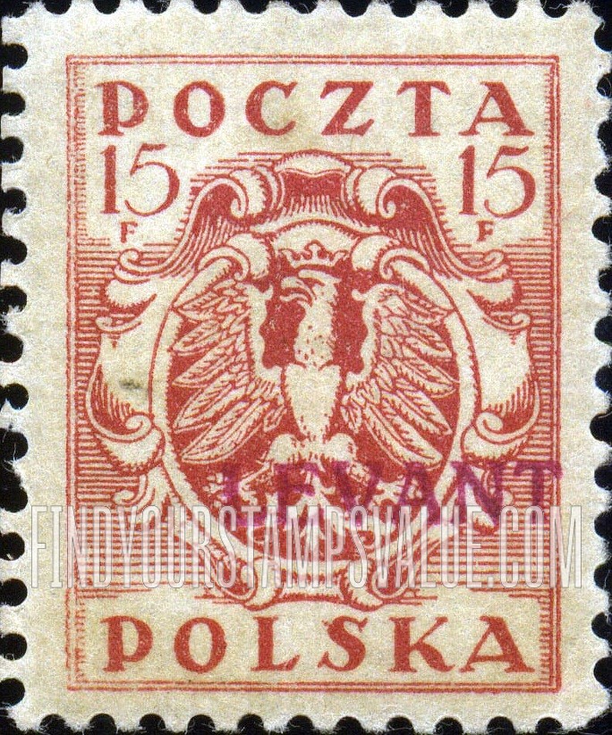 FindYourStampsValue: OFFICES IN THE TURKISH EMPIRE - Eagle and Fasces, Symbolical of United Poland: Stamps of Poland 1919, Overprinted in Carmine