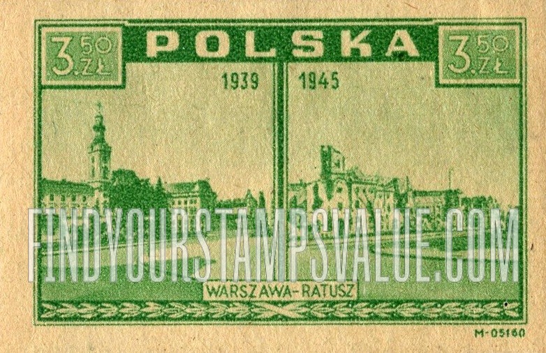 FindYourStampsValue: Views of Warsaw, 1939 and 1945: City Hall