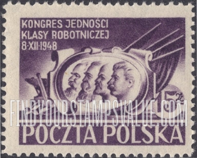 FindYourStampsValue: Marx, Engels, Lenin and Stalin: Inscribed: “Kongres Jednosci Klasy Robotniczej 8. XII. 1948