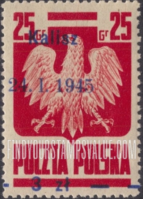 FindYourStampsValue: Polish Eagle: Surcharged in Blue