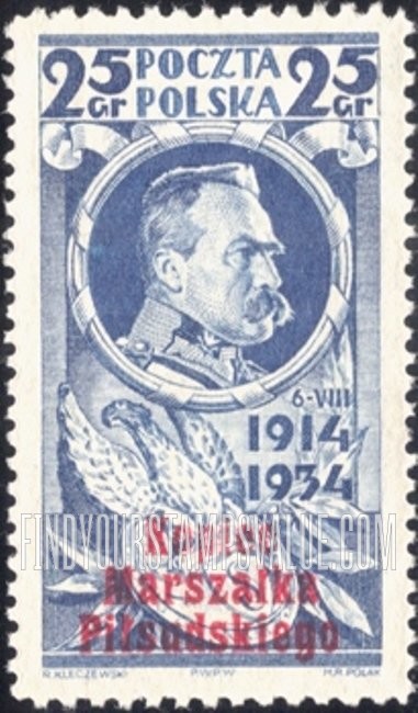 FindYourStampsValue: Josef Pilsudski: Surcharged in Red