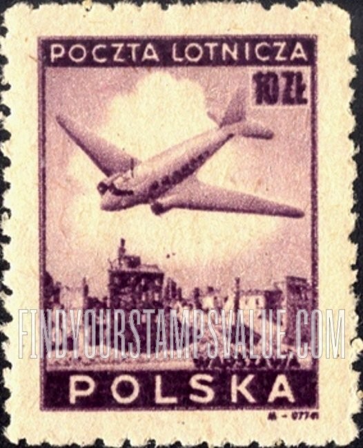 FindYourStampsValue: AIR POST - Douglas Plane over Ruins of Warsaw