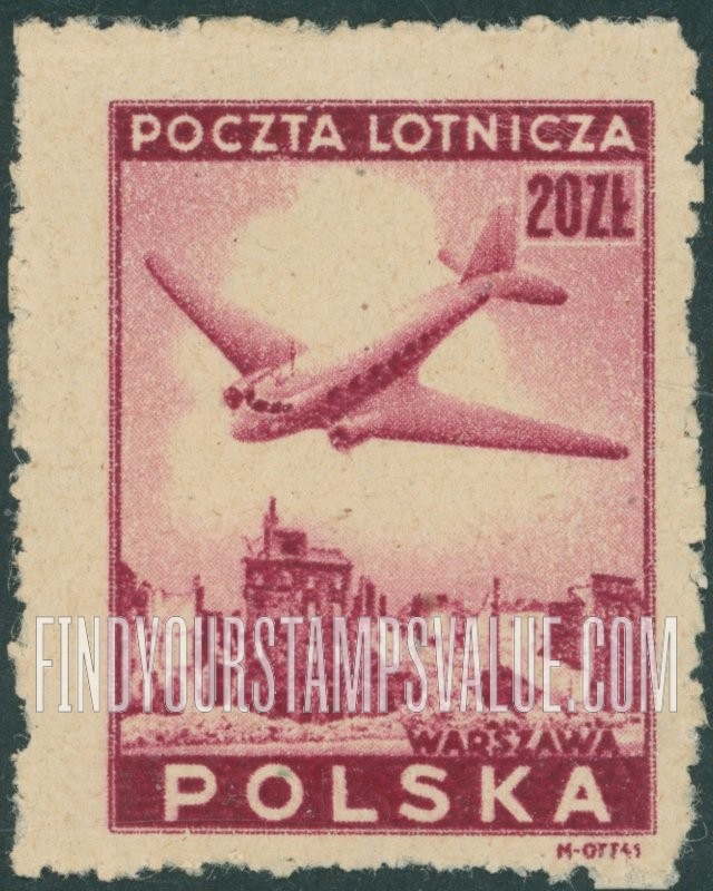 FindYourStampsValue: AIR POST - Douglas Plane over Ruins of Warsaw