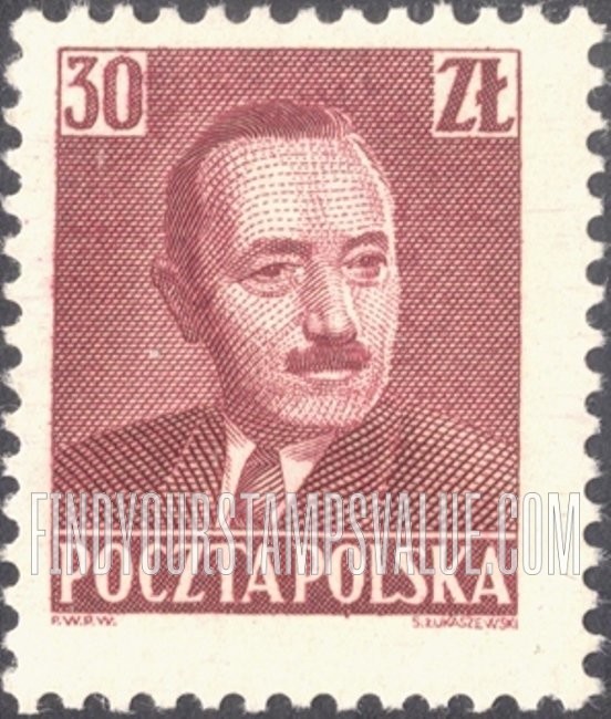 FindYourStampsValue: President Boleslaw Bierut: Bierut Type of 1950