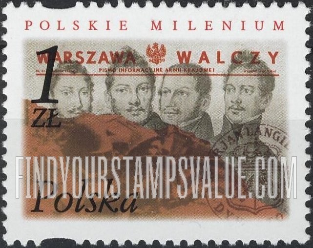 FindYourStampsValue: Millennium: Four members of the Belvedere Group, masthead of Warszawa Walczy newspaper, soldiers at Warsaw Uprising of 1944, seal of Marian Langiewicz