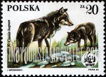 FindYourStampsValue: World Wildlife Fund: Wolves, summer landscape