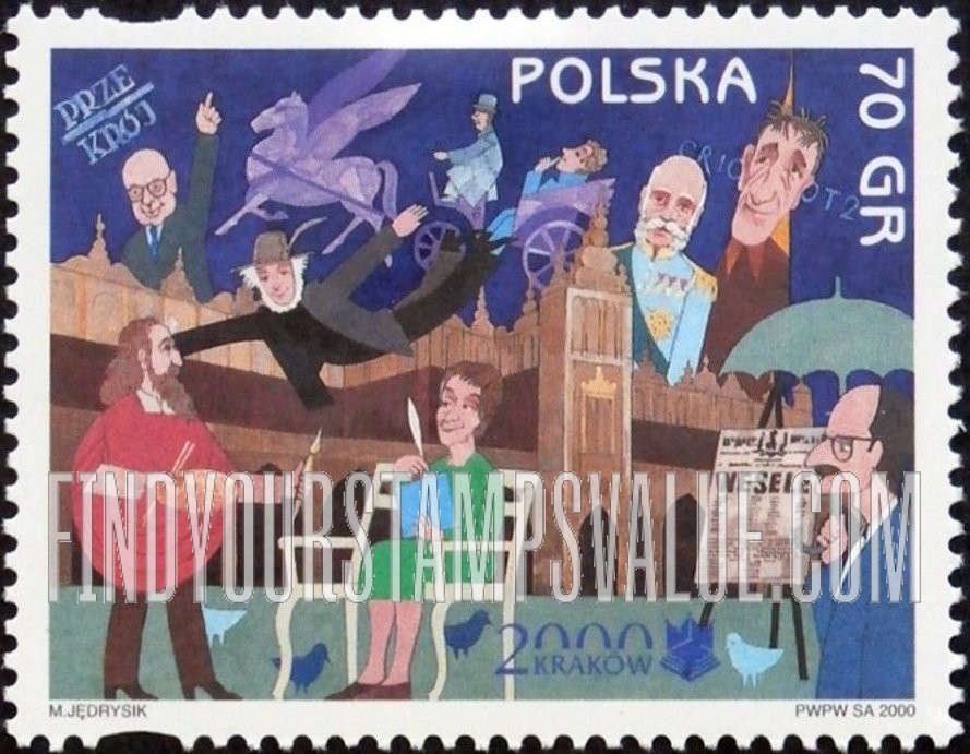 FindYourStampsValue: Cracow, 2000 European City of Culture: Jan Matejko, Franciszek Joseph, Stanislaw Wyspianski, Konstanty Ildefons Galczynski, Stanislaw Lem, Slawomir Mrozek, Piotr Skrzynecki and Cloth Hall