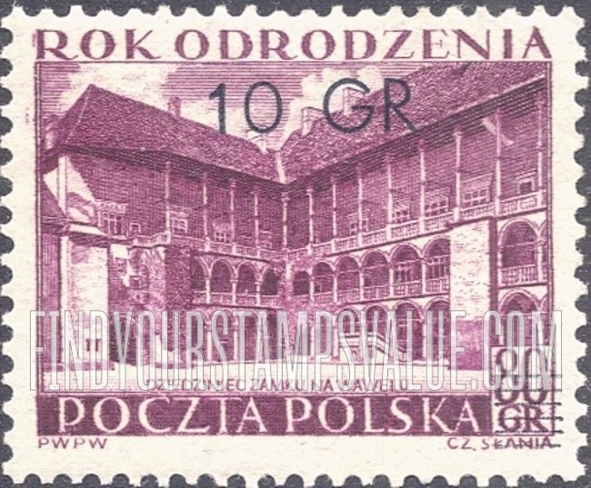 FindYourStampsValue: Courtyard, Wawel Castle: Surcharged with New Values
