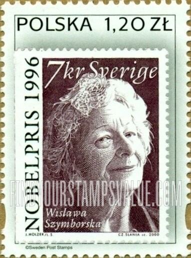 FindYourStampsValue: Foreign Stamps Depicting Polish Subjects: Sweden (Wislawa Szymborska), vertical