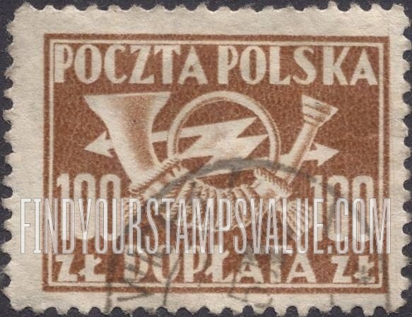 FindYourStampsValue: POSTAGE DUE - Post Horn with Thunderbolts: Type of 1945