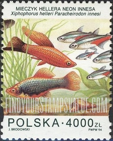 FindYourStampsValue: Aquarium Fish: Xiphophorus helleri, paracheirodon innesi