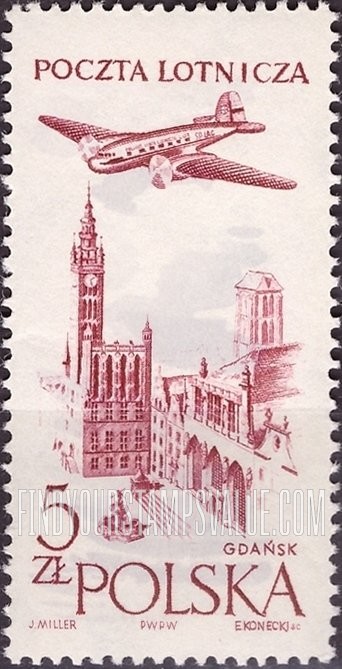 FindYourStampsValue: AIR POST - Plane over Gdansk