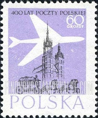 FindYourStampsValue: St. Mary’s Church, Cracow, mail coach and plane