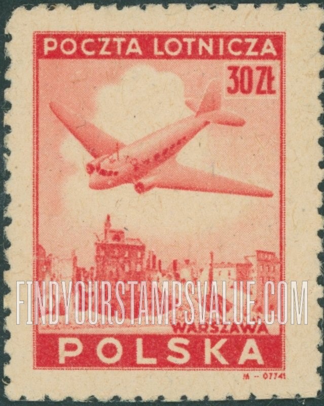 FindYourStampsValue: AIR POST - Douglas Plane over Ruins of Warsaw